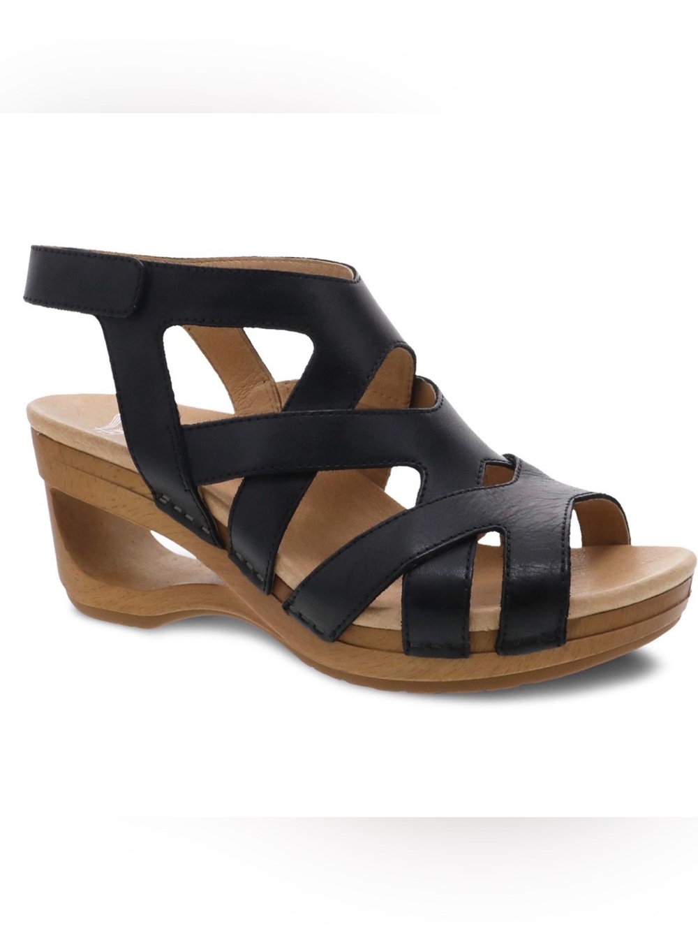Dansko Tempest Black Leather Strappy Wedge Sandals
